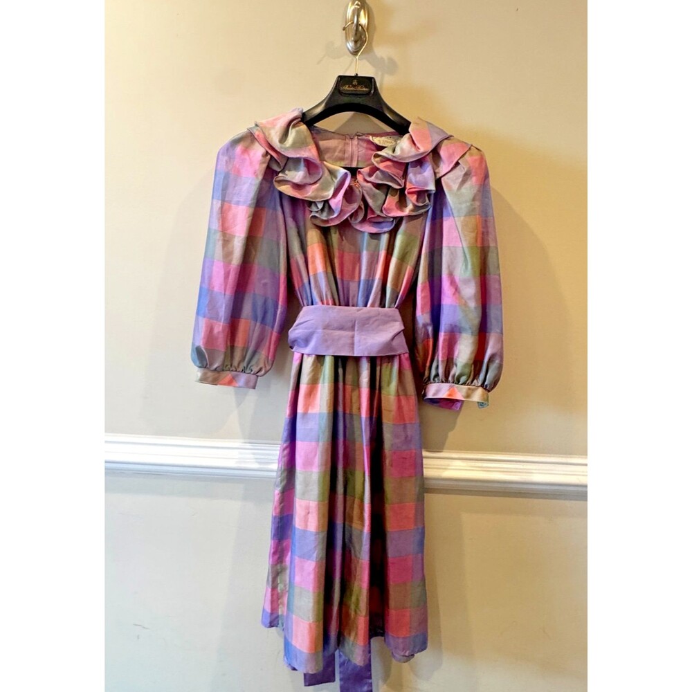 Vintage Donna Morgan For Non Stop Pastel Plaid Party Dress Size Medium clowncore